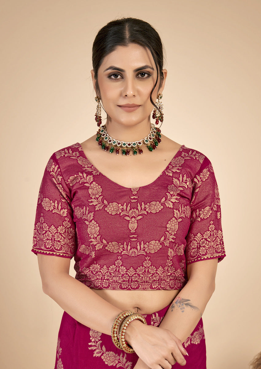 Maroon woven saree with blouse piece