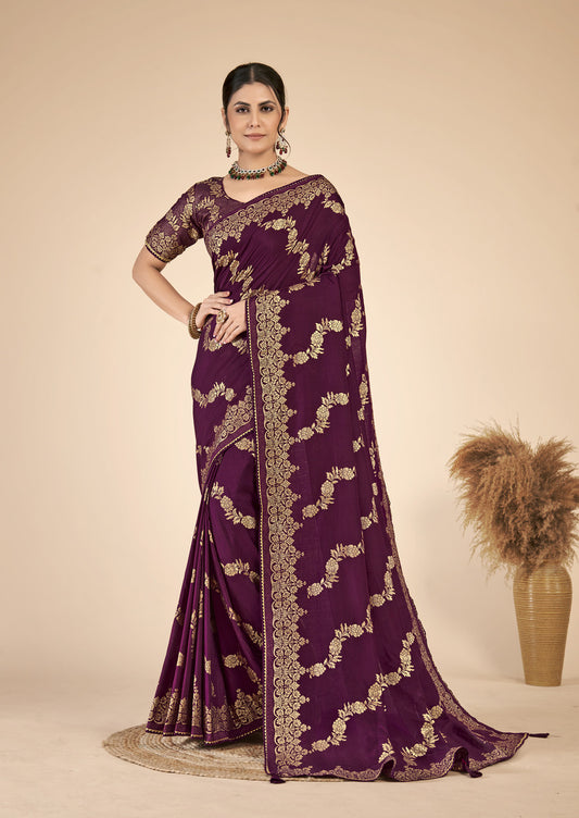 Wine woven saree with blouse piece