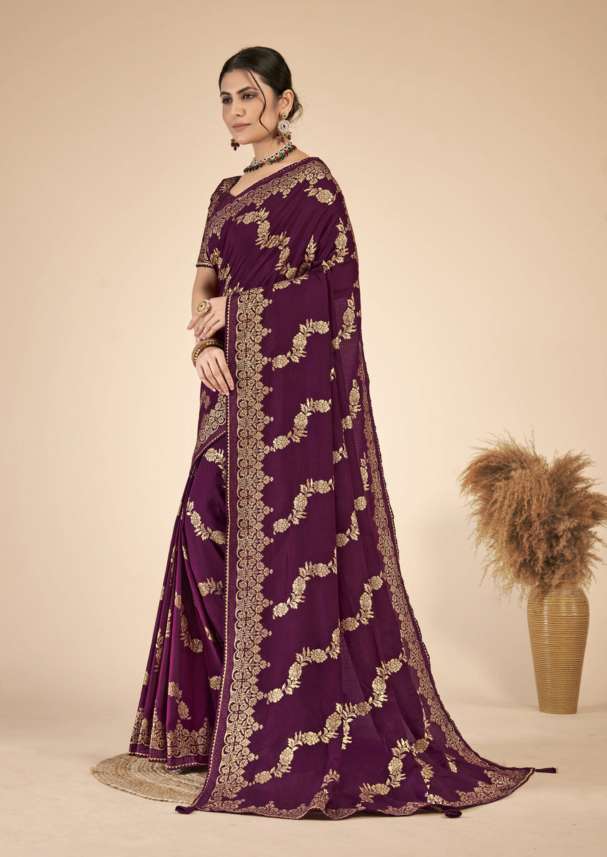 Wine woven saree with blouse piece