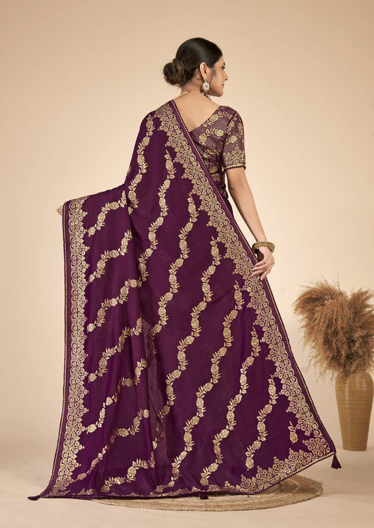 Wine woven saree with blouse piece