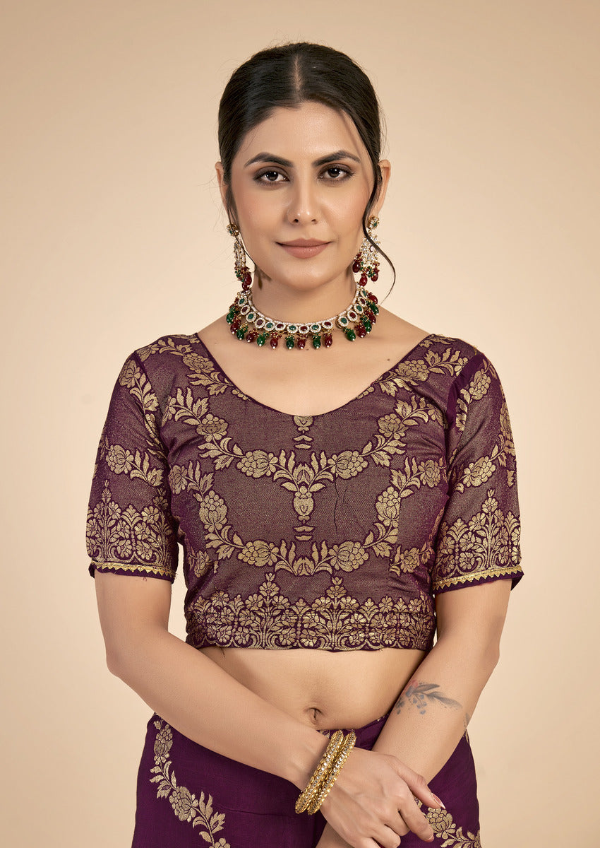 Wine woven saree with blouse piece