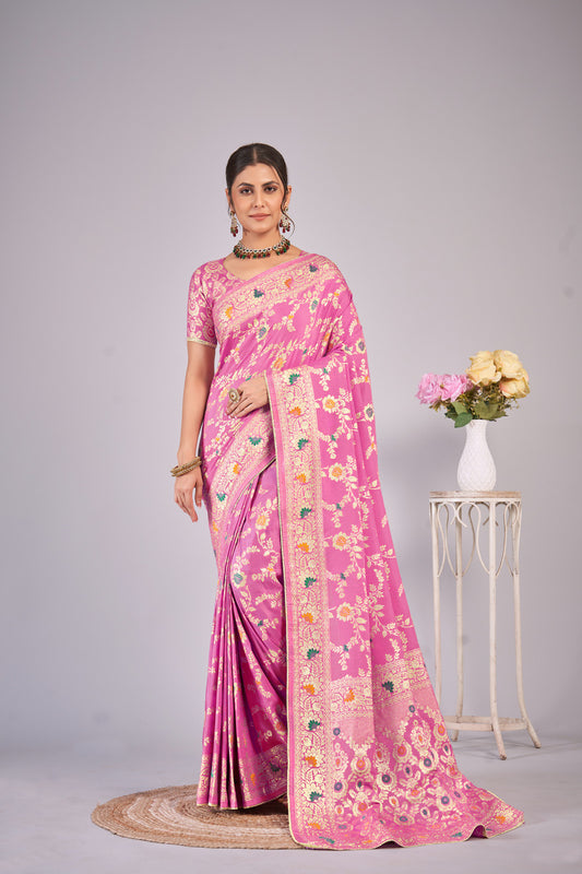 Light Pink woven saree with blouse piece