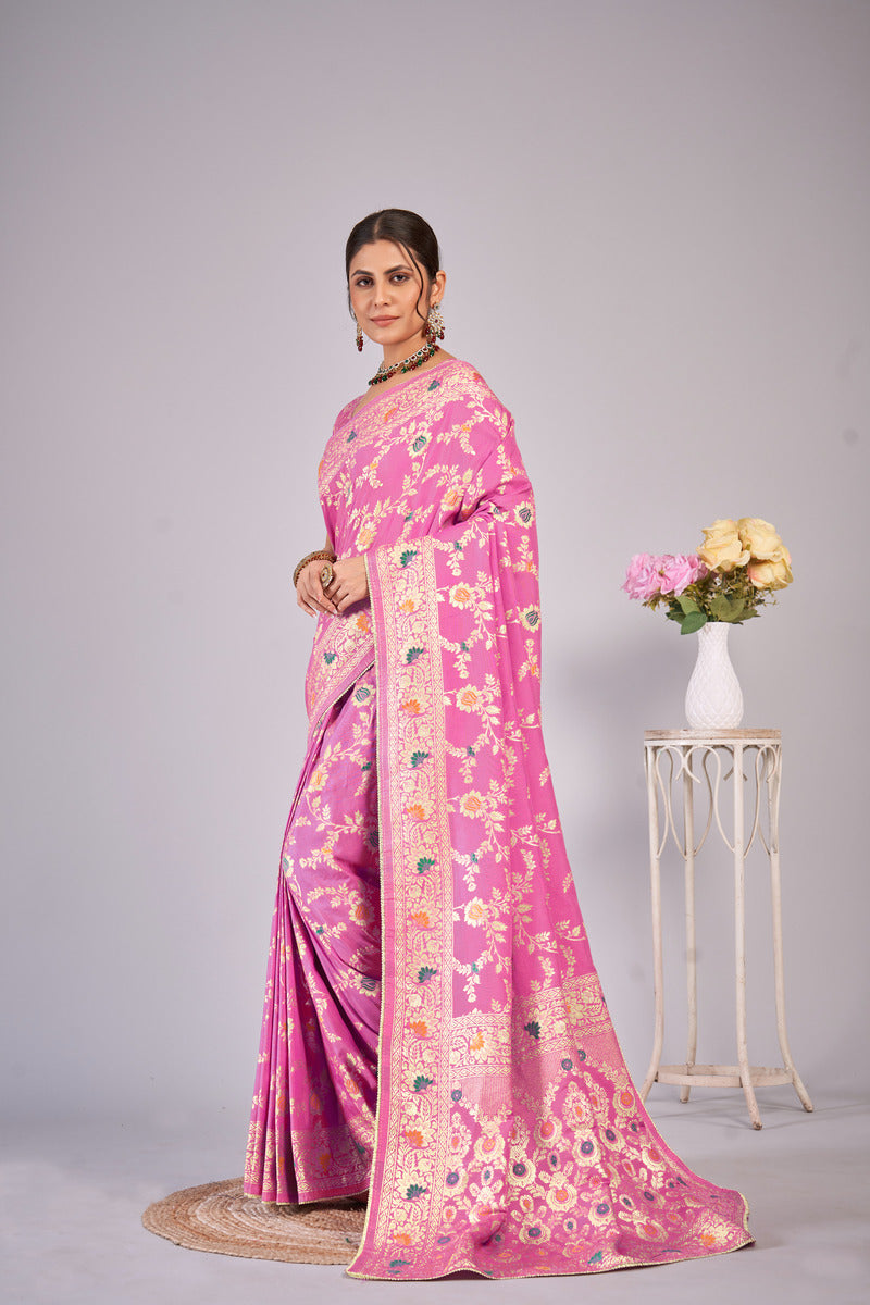 Light Pink woven saree with blouse piece