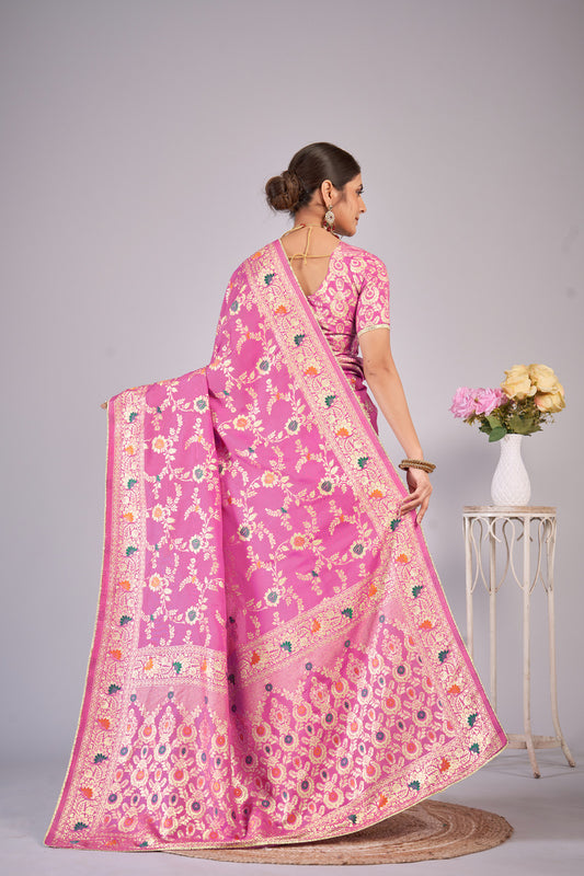 Light Pink woven saree with blouse piece