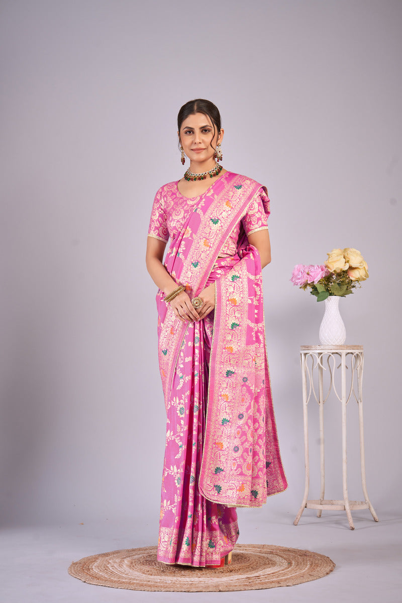 Light Pink woven saree with blouse piece