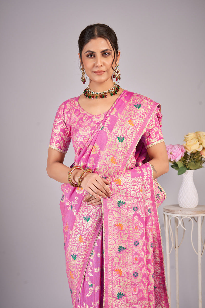 Light Pink woven saree with blouse piece