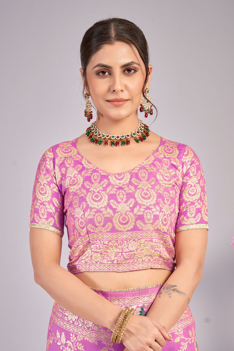 Light Pink woven saree with blouse piece