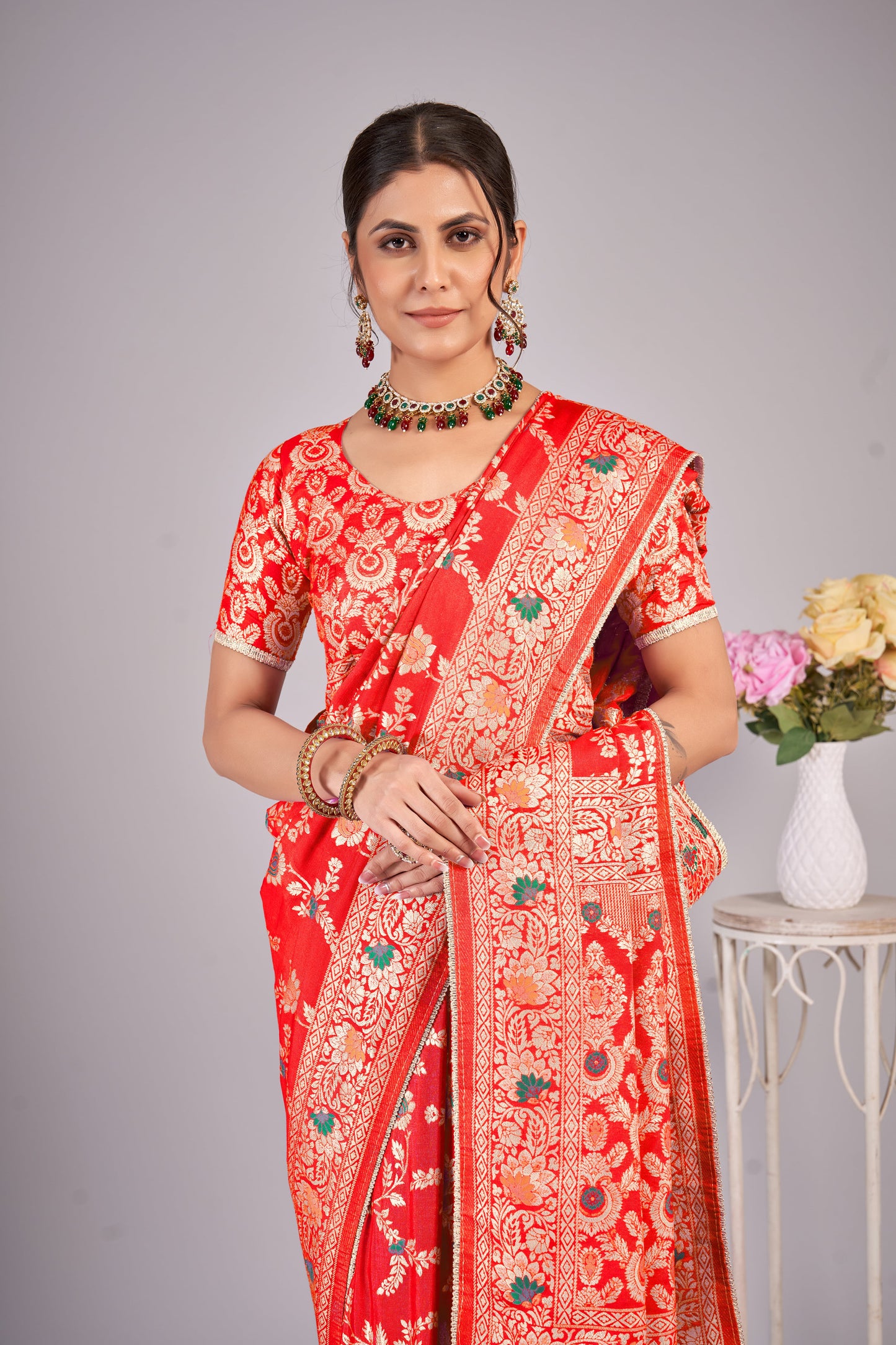 Orange Woven Saree with unstitched blouse