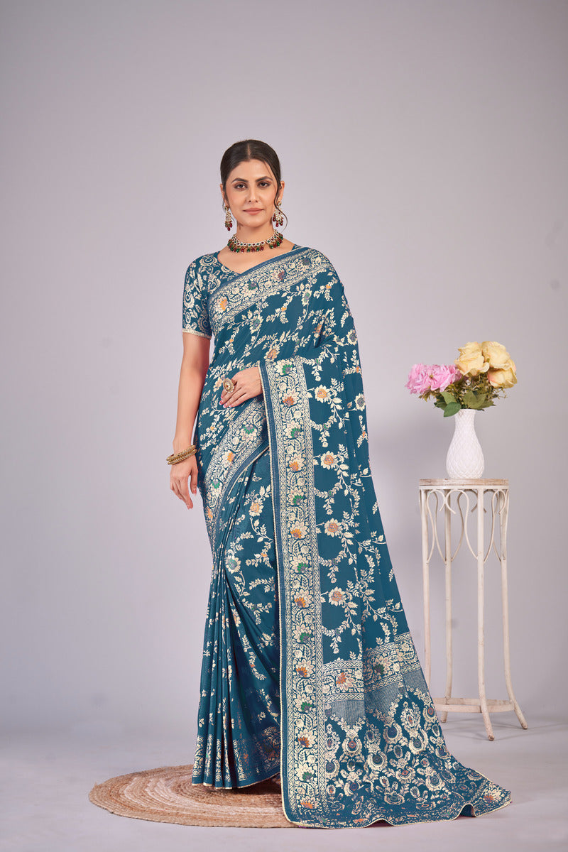 Blue woven saree with blouse piece