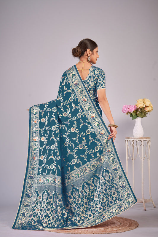 Blue woven saree with blouse piece