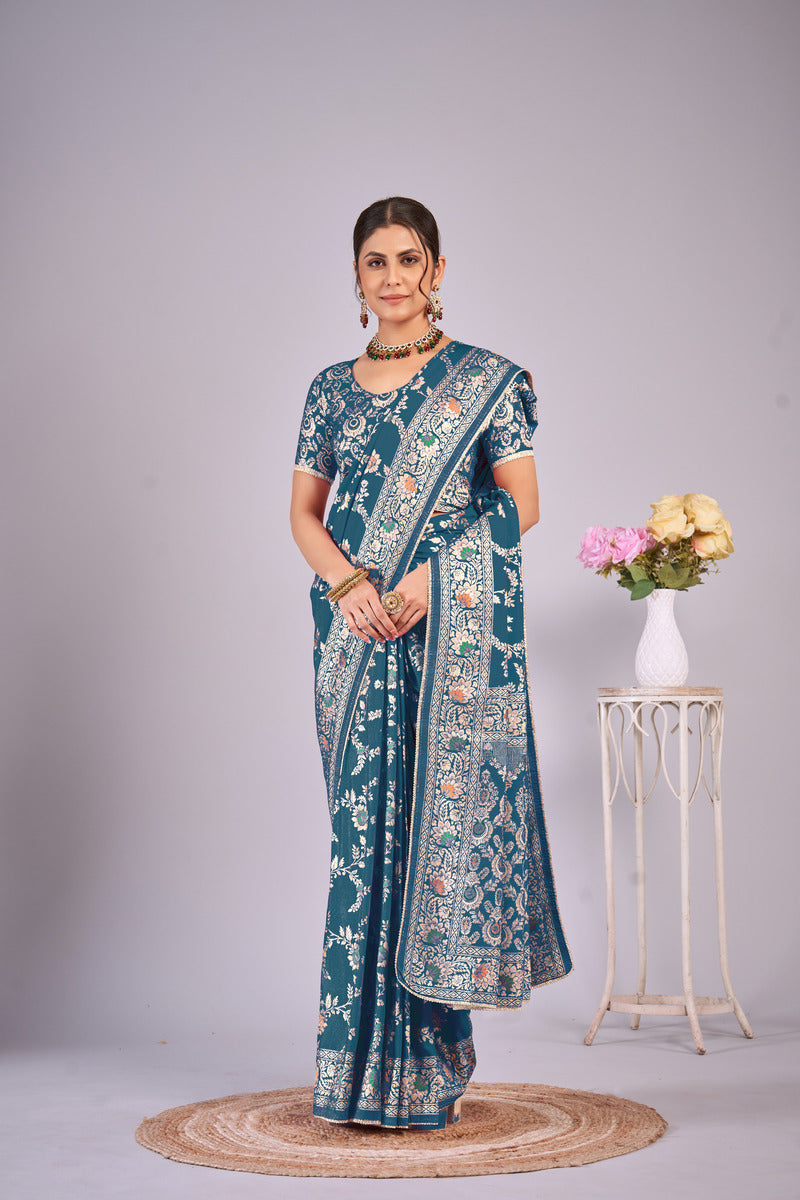 Blue woven saree with blouse piece