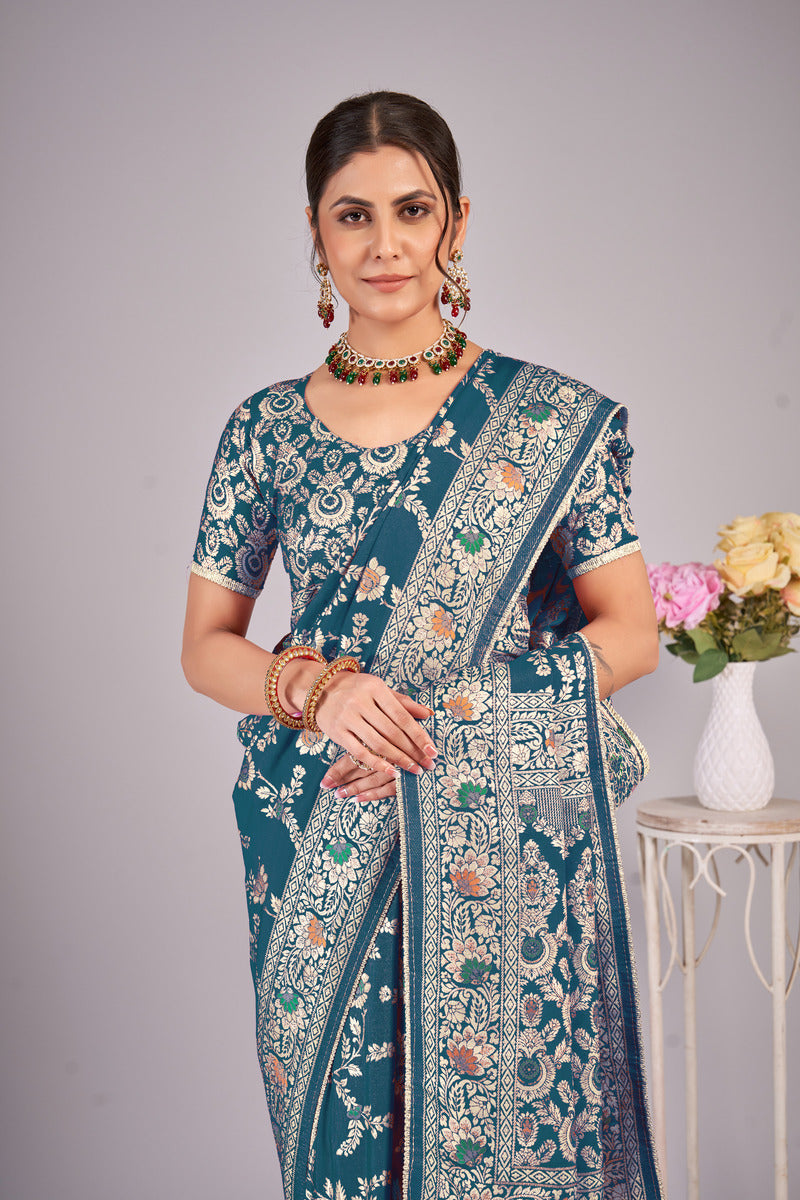 Blue woven saree with blouse piece