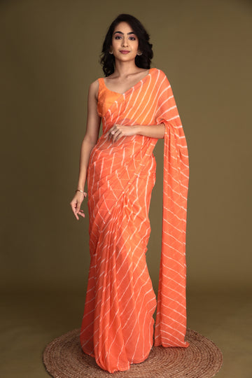 Orange Leheriya Chiffon Saree