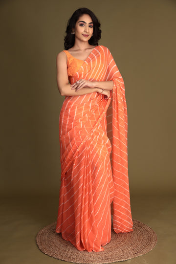 Orange Leheriya Chiffon Saree