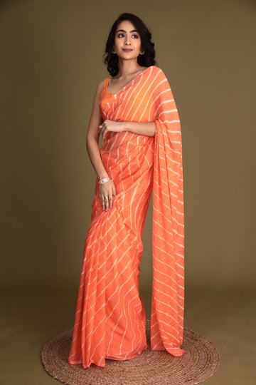 Orange Leheriya Chiffon Saree