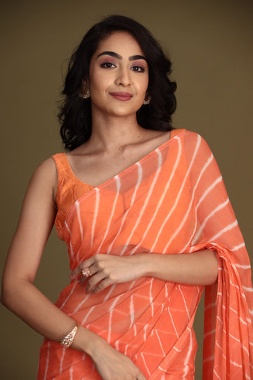 Orange Leheriya Chiffon Saree