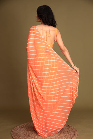 Orange Leheriya Chiffon Saree