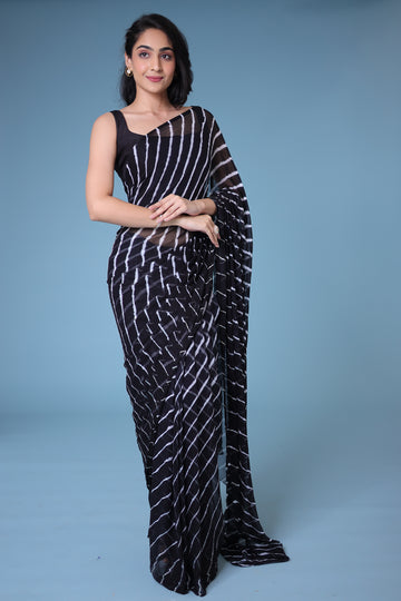 Black Leheriya Chiffon Saree