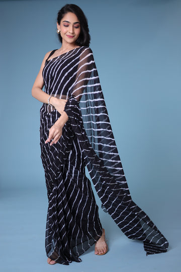 Black Leheriya Chiffon Saree