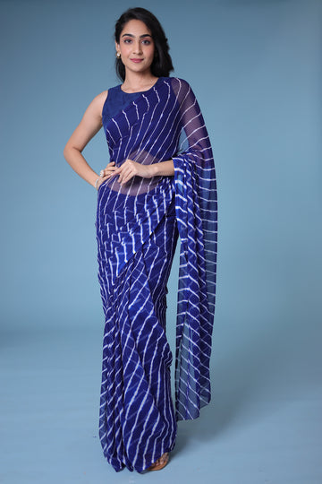 Blue Leheriya Chiffon Saree