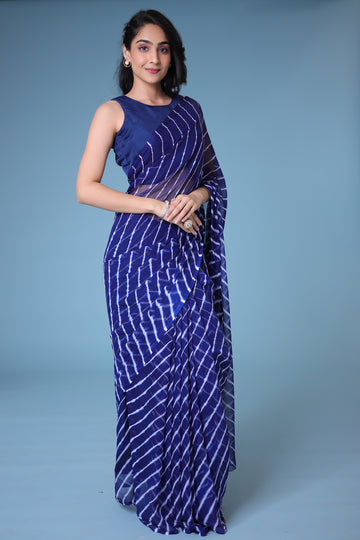 Blue Leheriya Chiffon Saree