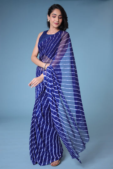 Blue Leheriya Chiffon Saree