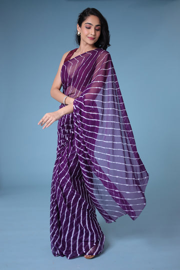 Purple Leheriya Chiffon Saree