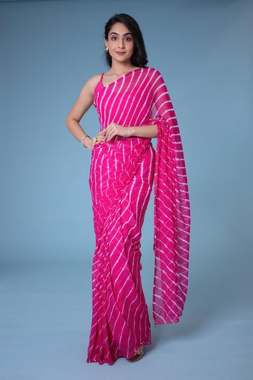 Pink Leheriya Chiffon Saree