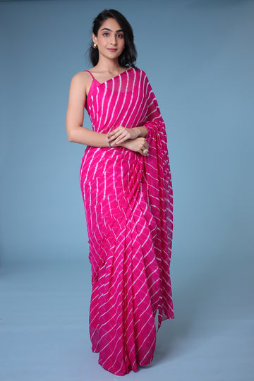 Pink Leheriya Chiffon Saree