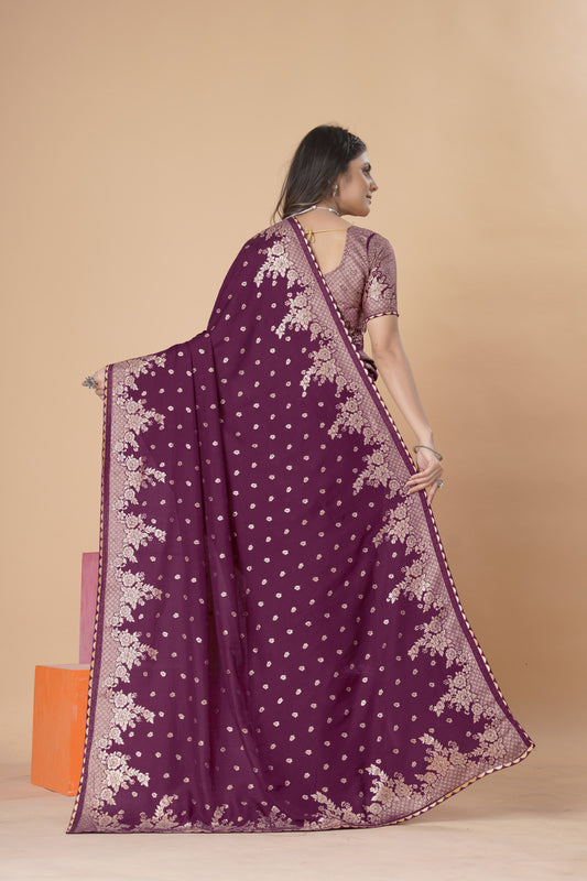 Maroon woven saree with blouse piece