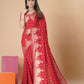 Red woven saree with blouse piece