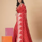 Red woven saree with blouse piece