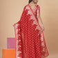 Red woven saree with blouse piece