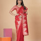 Red woven saree with blouse piece