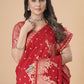 Red woven saree with blouse piece