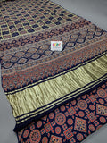 Pure Gaji Modal Silk Ajrakh Print Ghatchola Saree with blouse crafted by kutch bhuj karigars, aad Navy Blue