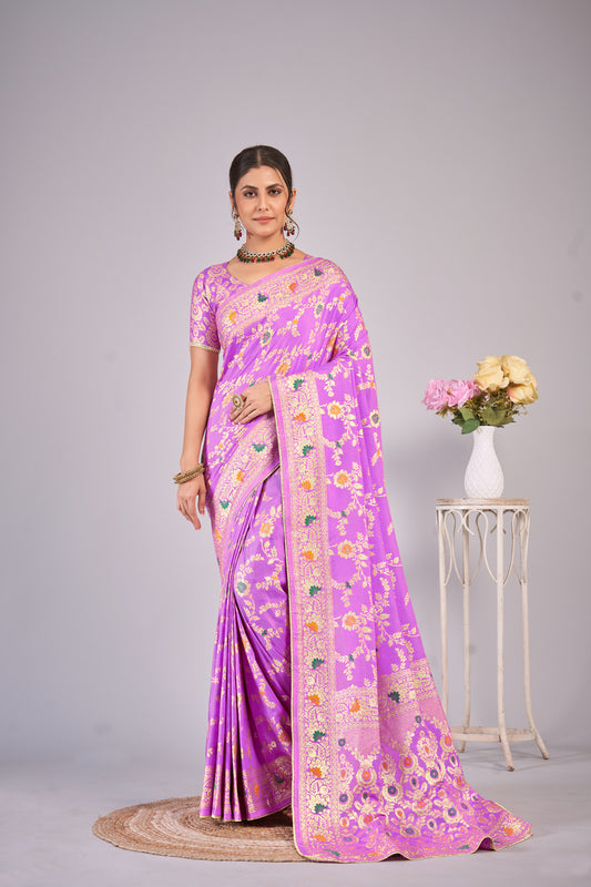 Lavender woven saree with blouse piece