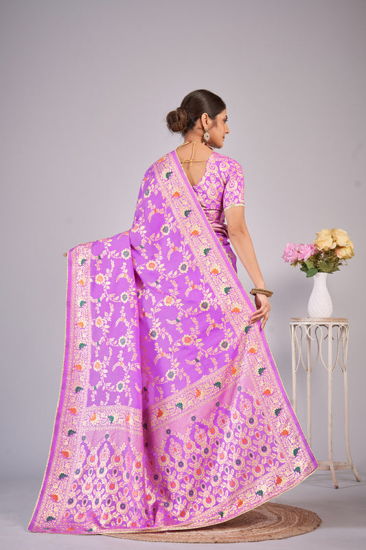 Lavender woven saree with blouse piece