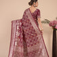 Maroon woven saree with blouse piece