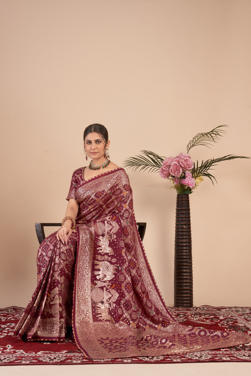 Maroon woven saree with blouse piece