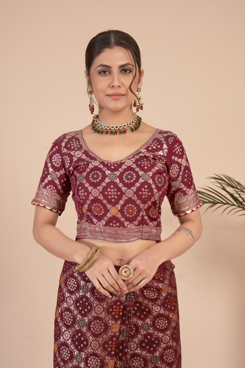 Maroon woven saree with blouse piece