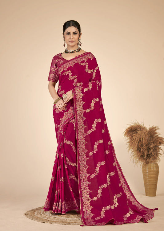 Maroon woven saree with blouse piece