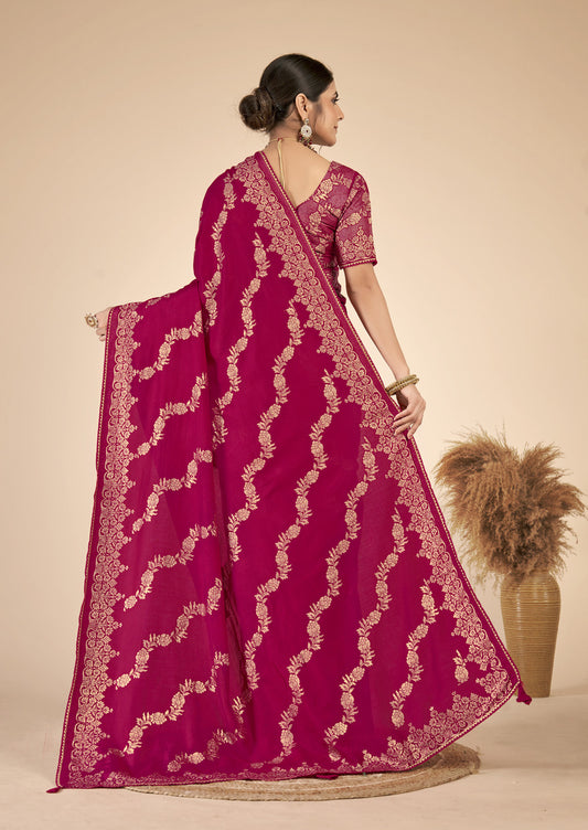 Maroon woven saree with blouse piece