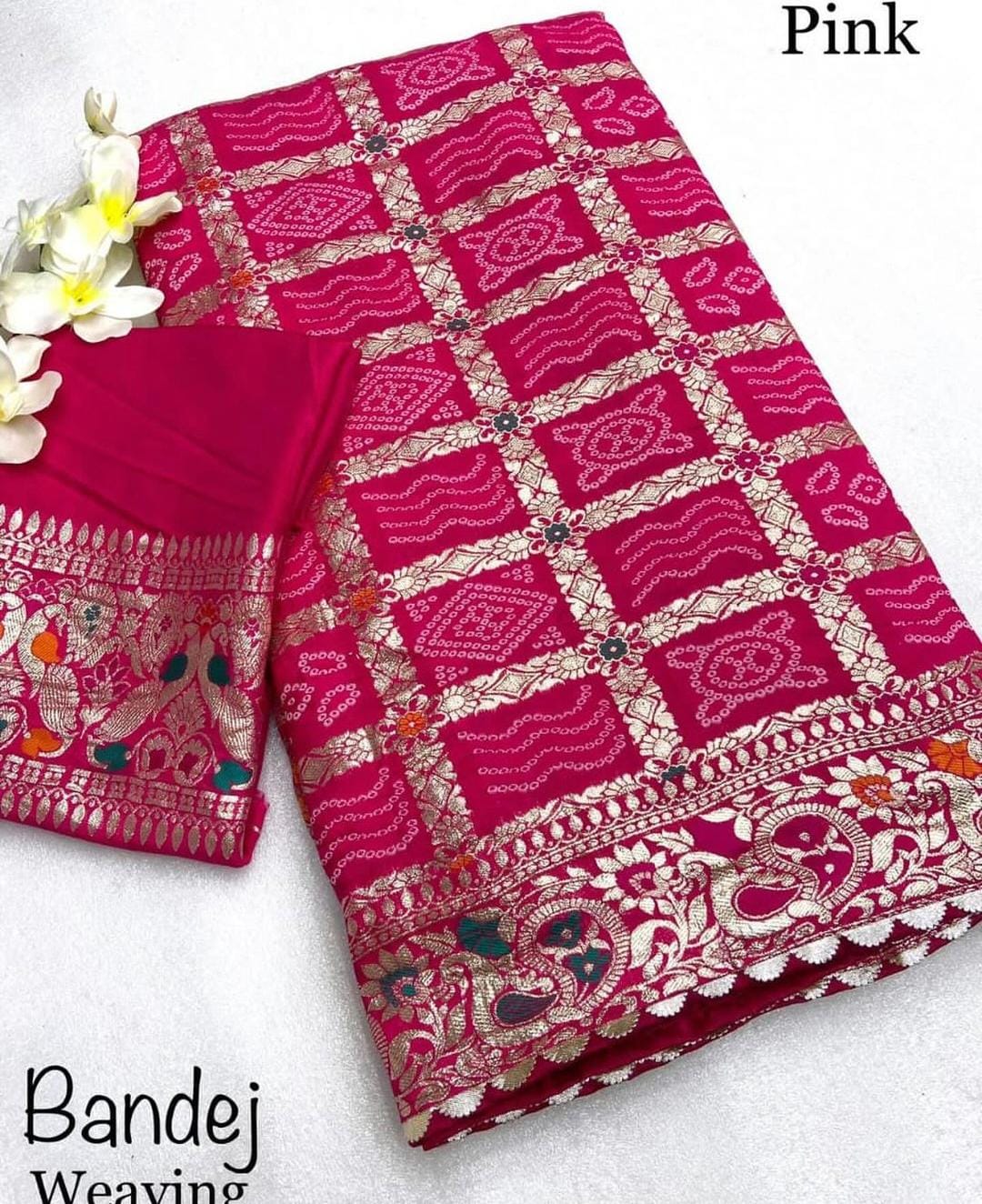 Pink Bandhani Ghatchola Meenakari Banarasi Saree with Blouse