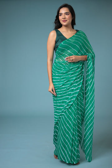 Green Leheriya Chiffon Saree