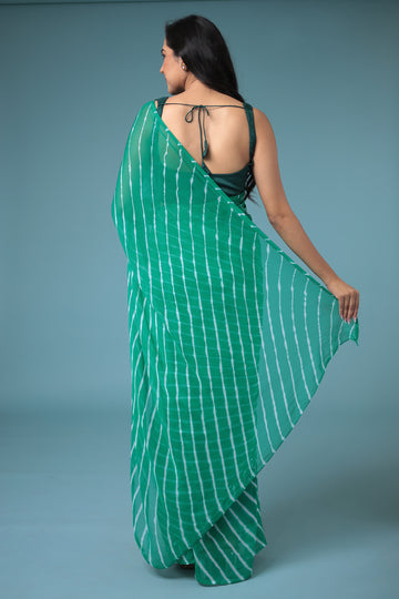 Green Leheriya Chiffon Saree