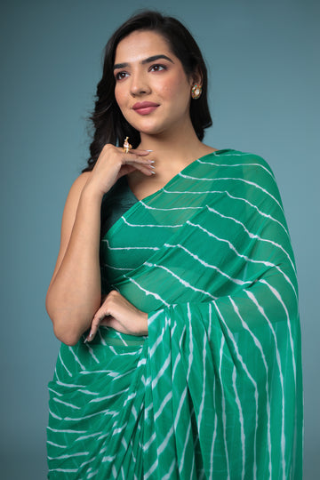 Green Leheriya Chiffon Saree