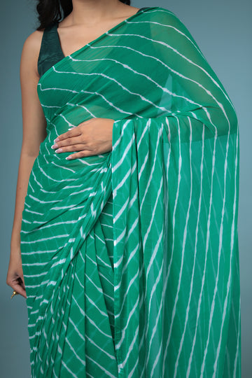 Green Leheriya Chiffon Saree